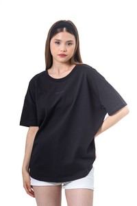 Kadın bisiklet yaka oversize pamuk t-shirt #3