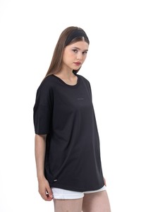 Kadın bisiklet yaka oversize pamuk t-shirt #2