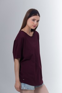 Kadın bisiklet yaka oversize pamuk t-shirt #2