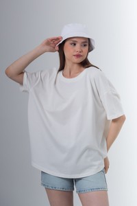 Kadın bisiklet yaka oversize pamuk t-shirt #4