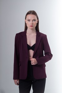 Kadın bordo tek düğmeli blazer #4